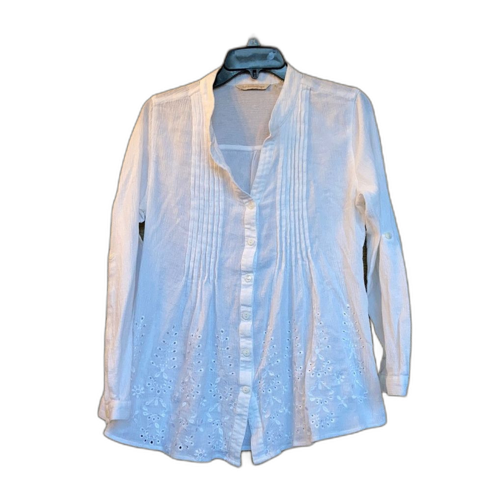 Soft Surroundings white cotton button down shirt